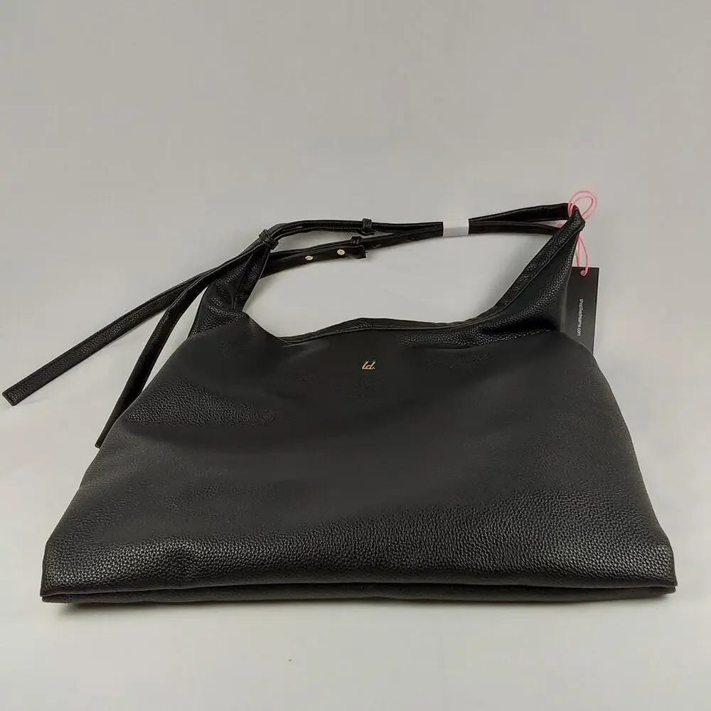 LIKE DREAMS Black Pebbled Vegan Leather Hobo Shoulder Tote Bag Large NWT